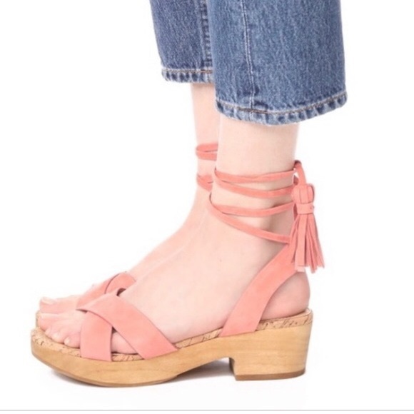 Peach Pink Sam Edelman Platform Sandals Tie Size 7 - Picture 8 of 8